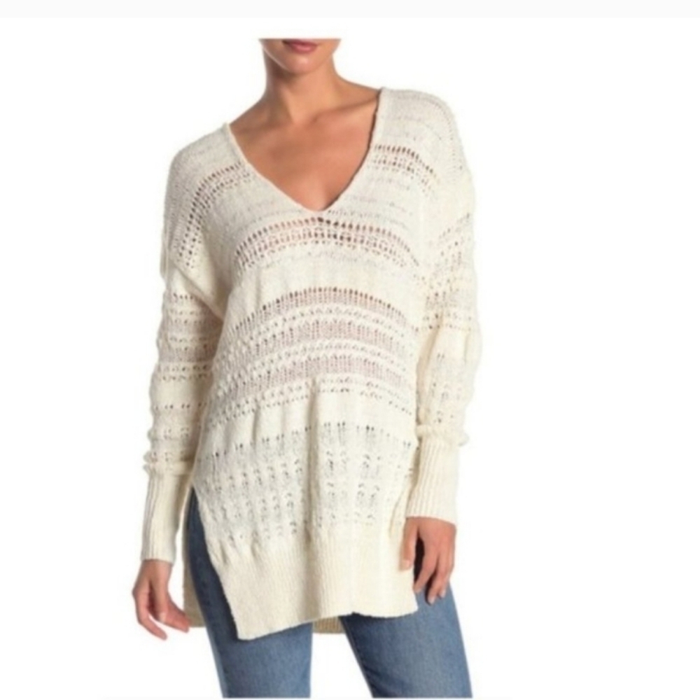 Free People Hot Tropics Beachy Boho Open Knit White Sweater NWT Size Large